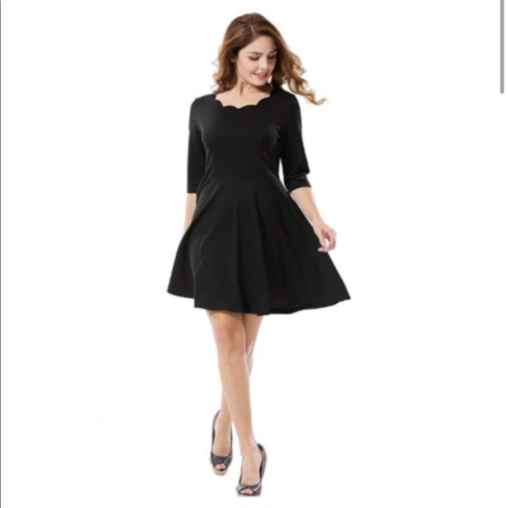 Unique Vintage Mod Scallop Neck Fit & Flare Dress